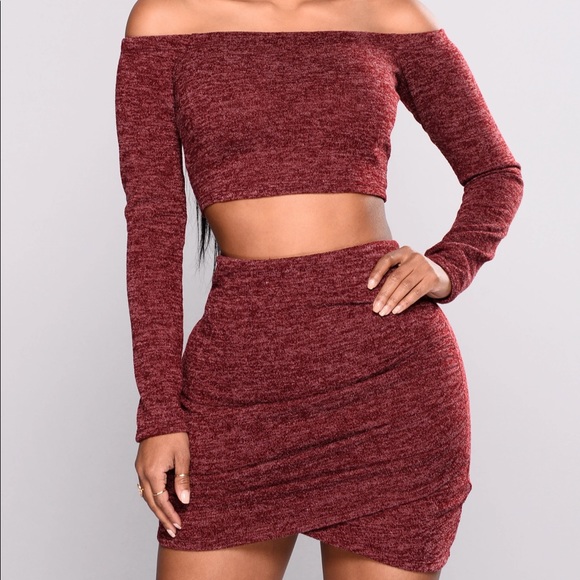 Fashion Nova Burgundy Top & Skirt Set - Picture 1 of 8